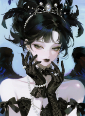 jimeng-2025-10-11-3559-二次元，人像特写，女，夸张绘画技法，夸张细窄身体+夸张细长手臂，眼睛紧闭，浮夸睫…